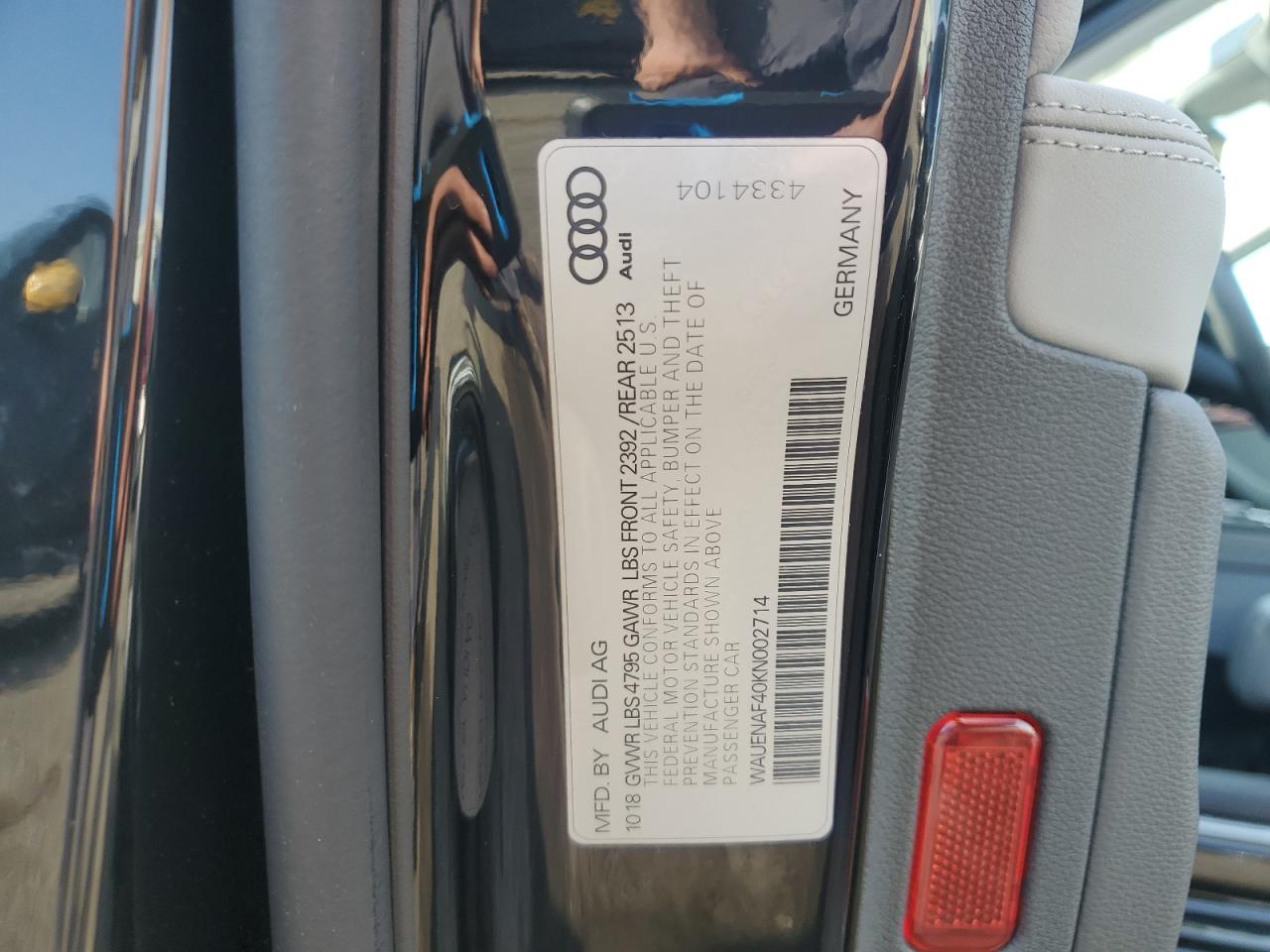 2019 Audi A4 VIN WAUENAF40KN002714 Copart auction photo, front end damage thumbnail 14
