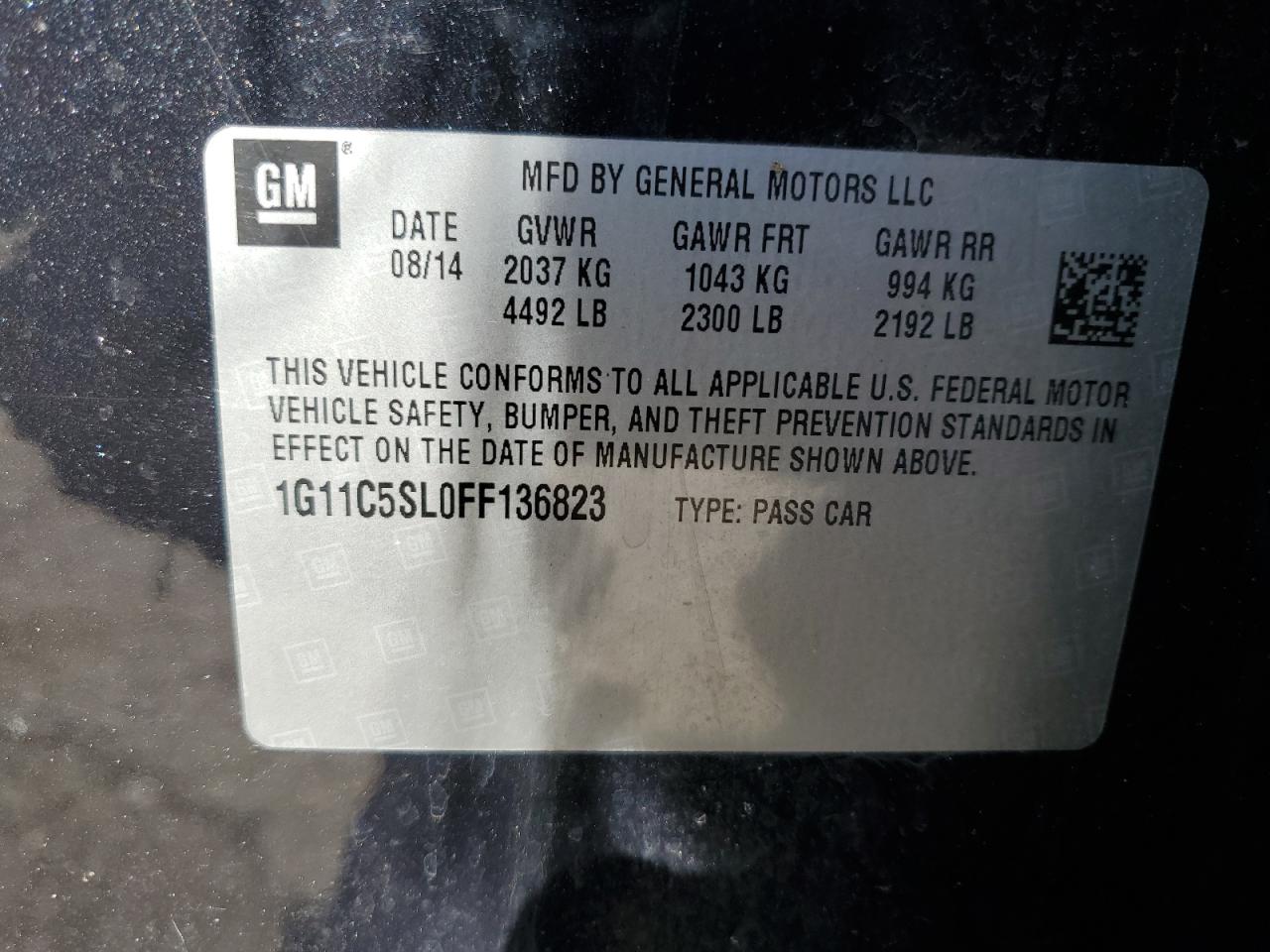 2015 Chevrolet Malibu VIN 1G11C5SL0FF136823 Copart auction photo, front end damage thumbnail 14