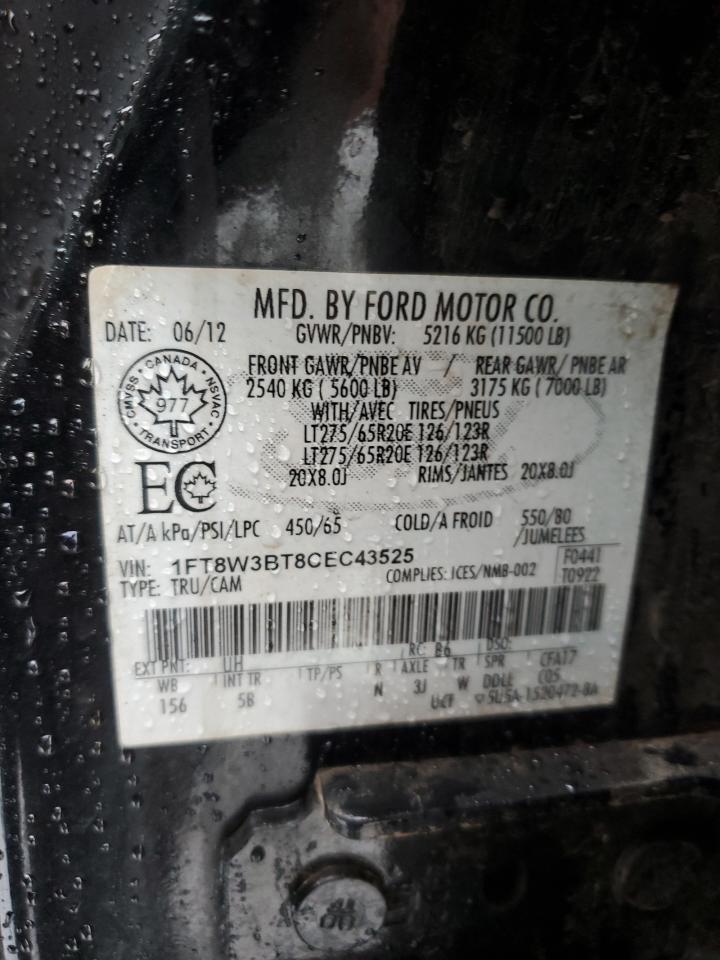 2012 Ford F350 VIN 1FT8W3BT8CEC43525 Copart auction photo, front end damage thumbnail 13