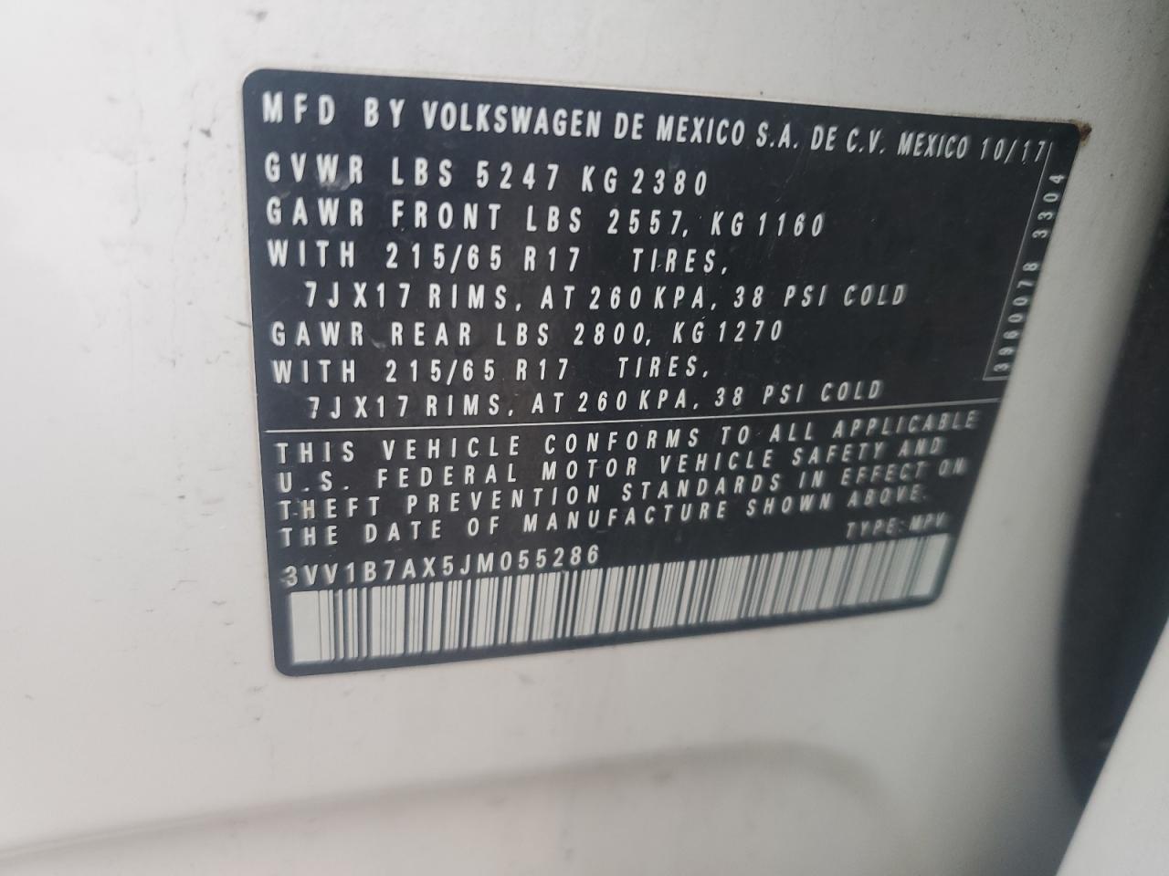 2018 Volkswagen Tiguan VIN 3VV1B7AX5JM055286 Copart auction photo, front end damage thumbnail 13