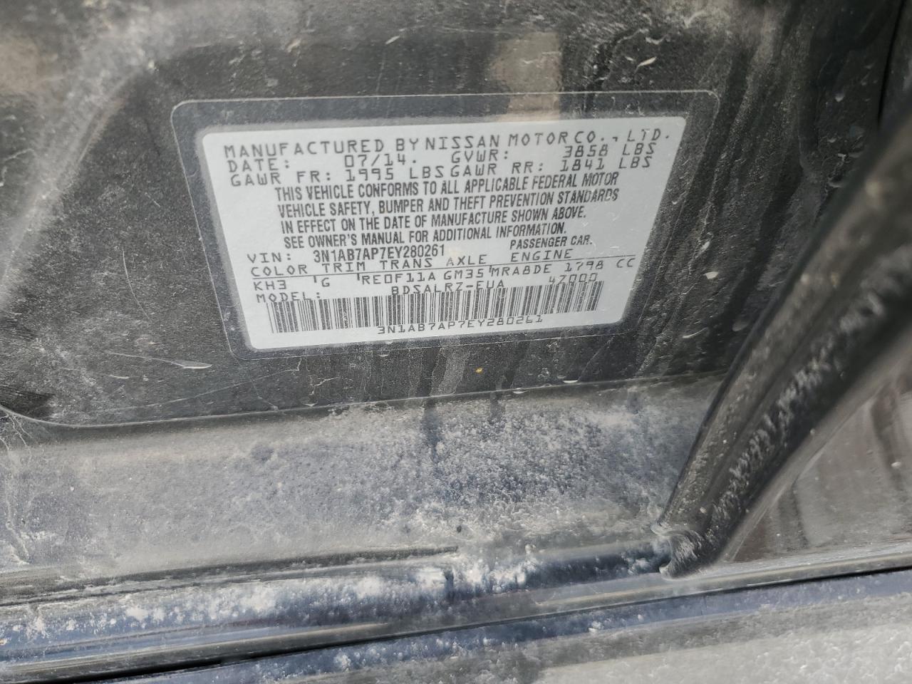 2014 Nissan Sentra VIN 3N1AB7AP7EY280261 Copart auction photo, front end damage thumbnail 12