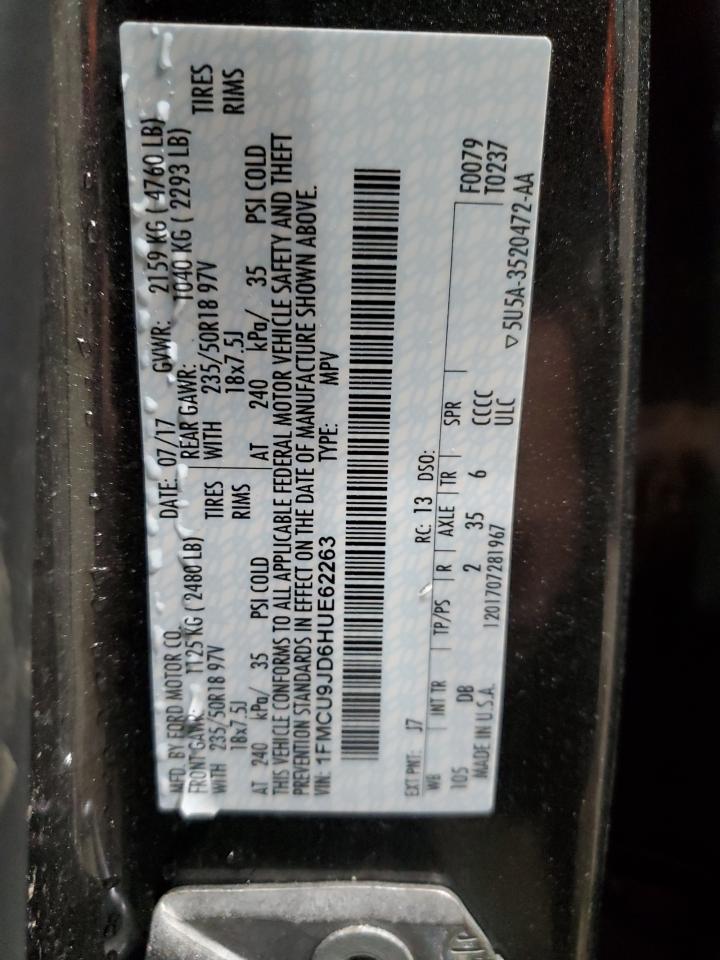 2017 Ford Escape VIN 1FMCU9JD6HUE62263 Copart auction photo, side / rear end damage thumbnail 13