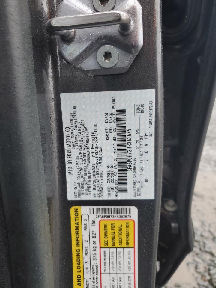 2017 Ford Fusion VIN 3FA6P0H73HR363675 Copart auction photo, front end / side damage thumbnail 13