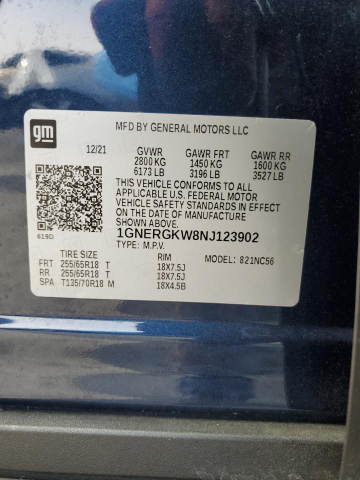 2022 Chevrolet Traverse VIN 1GNERGKW8NJ123902 Copart auction photo, front end / minor dent/scratches damage thumbnail 13
