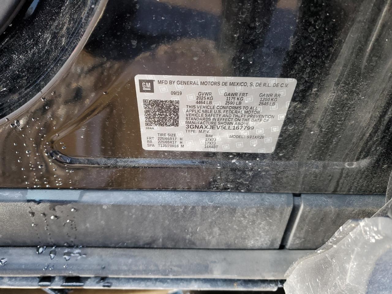2020 Chevrolet Equinox VIN 3GNAXJEV5LL167799 Copart auction photo, all over / rear end damage thumbnail 12