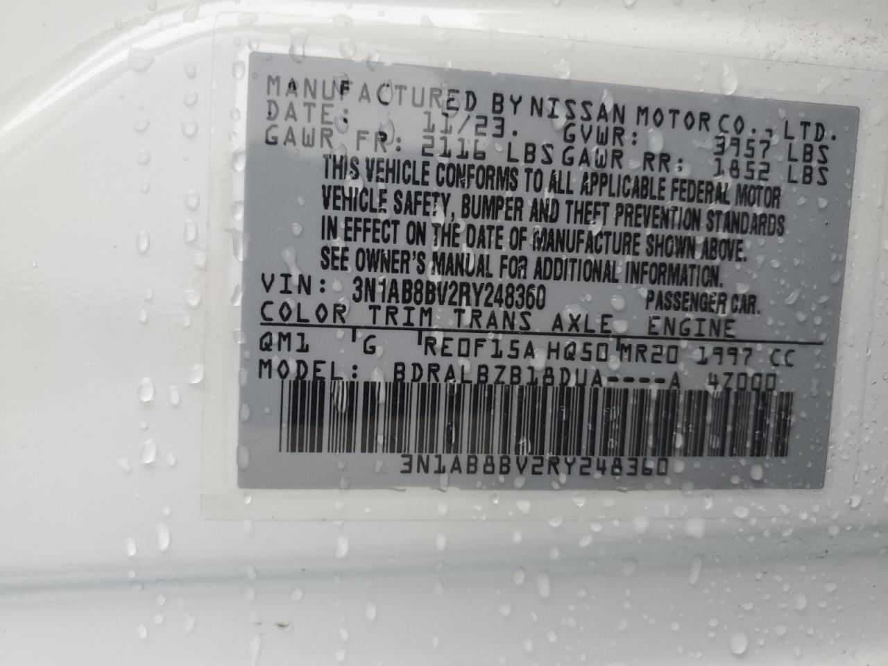 2024 Nissan Sentra VIN 3N1AB8BV2RY248360 Copart auction photo, front end / side damage thumbnail 13