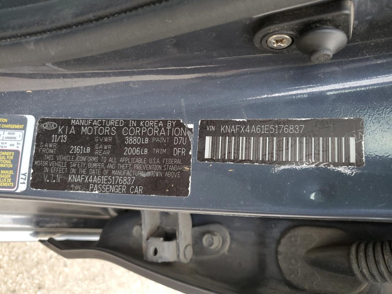 2014 KIA Forte VIN KNAFX4A61E5176837 Copart auction photo, front end damage thumbnail 12