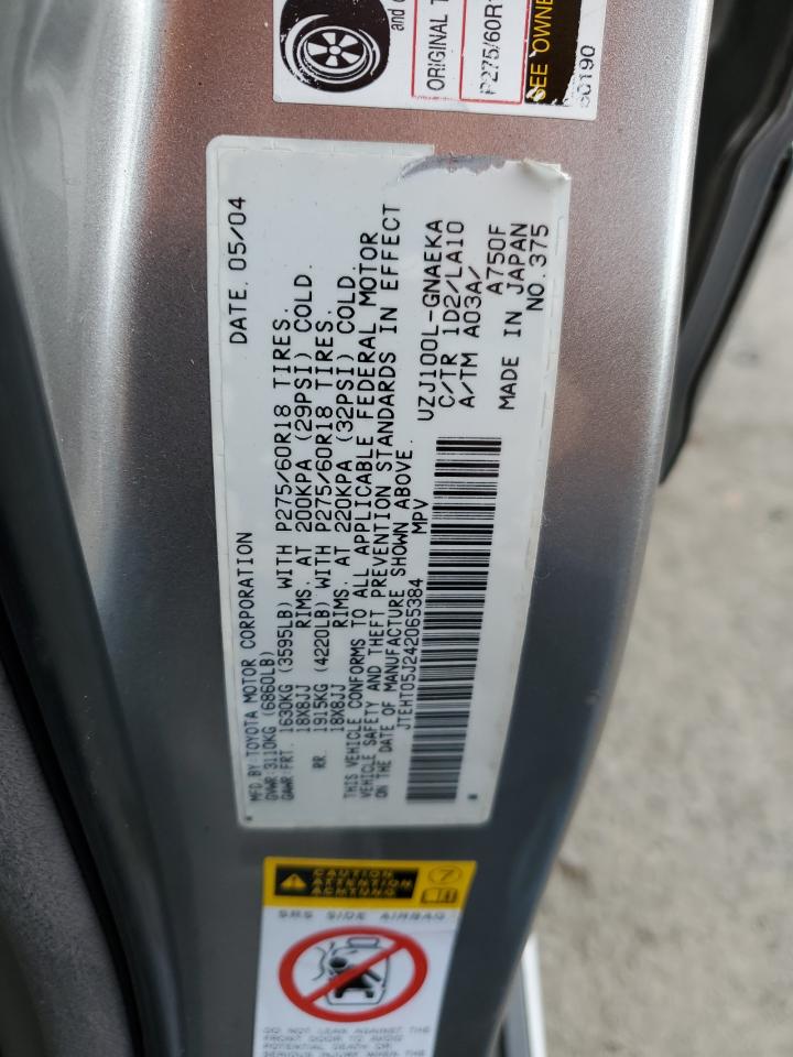 2004 Toyota Land Cruiser VIN JTEHT05J242065384 Copart auction photo, rear end damage thumbnail 15