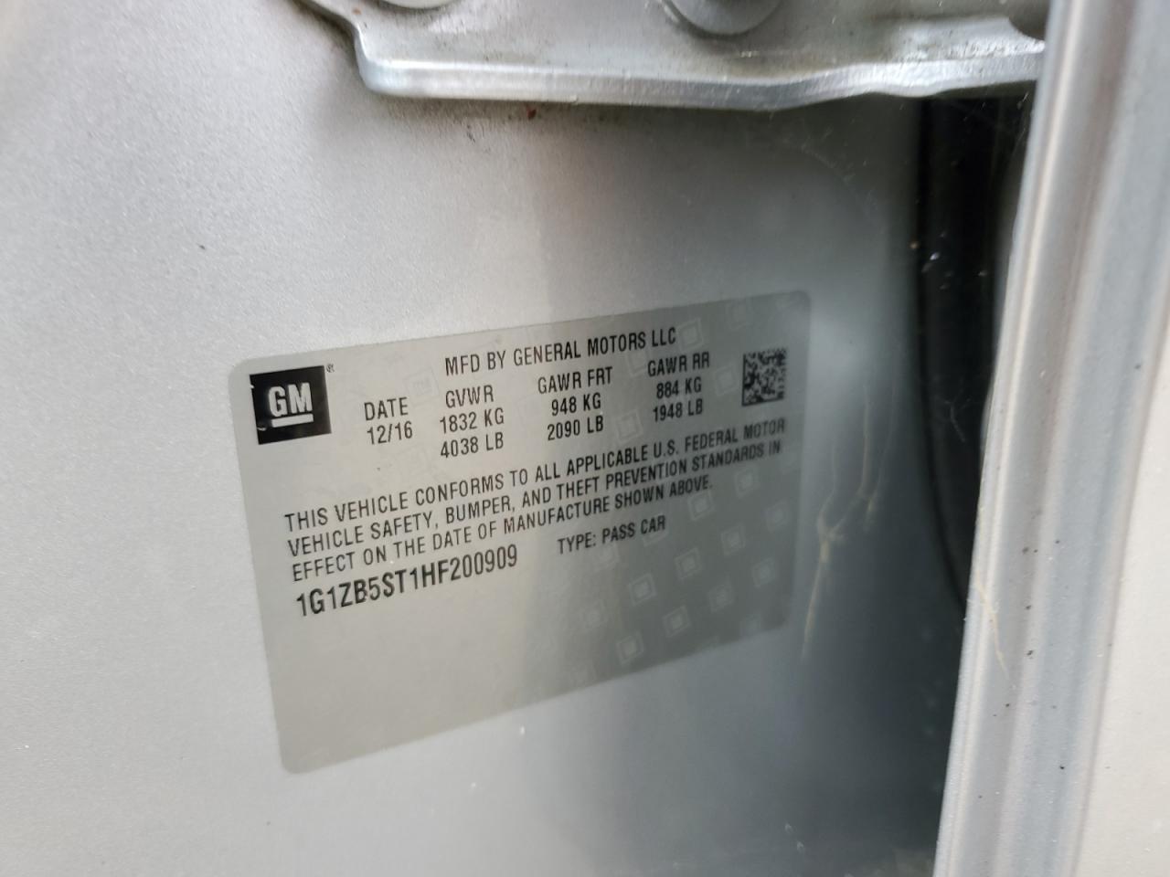 2017 Chevrolet Malibu VIN 1G1ZB5ST1HF200909 Copart auction photo, water/flood damage thumbnail 13