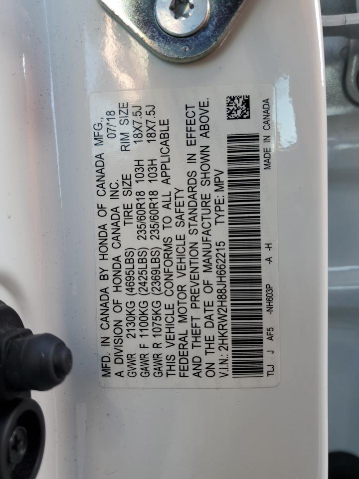 2018 Honda CR-V VIN 2HKRW2H88JH662215 Copart auction photo, front end / minor dent/scratches damage thumbnail 13
