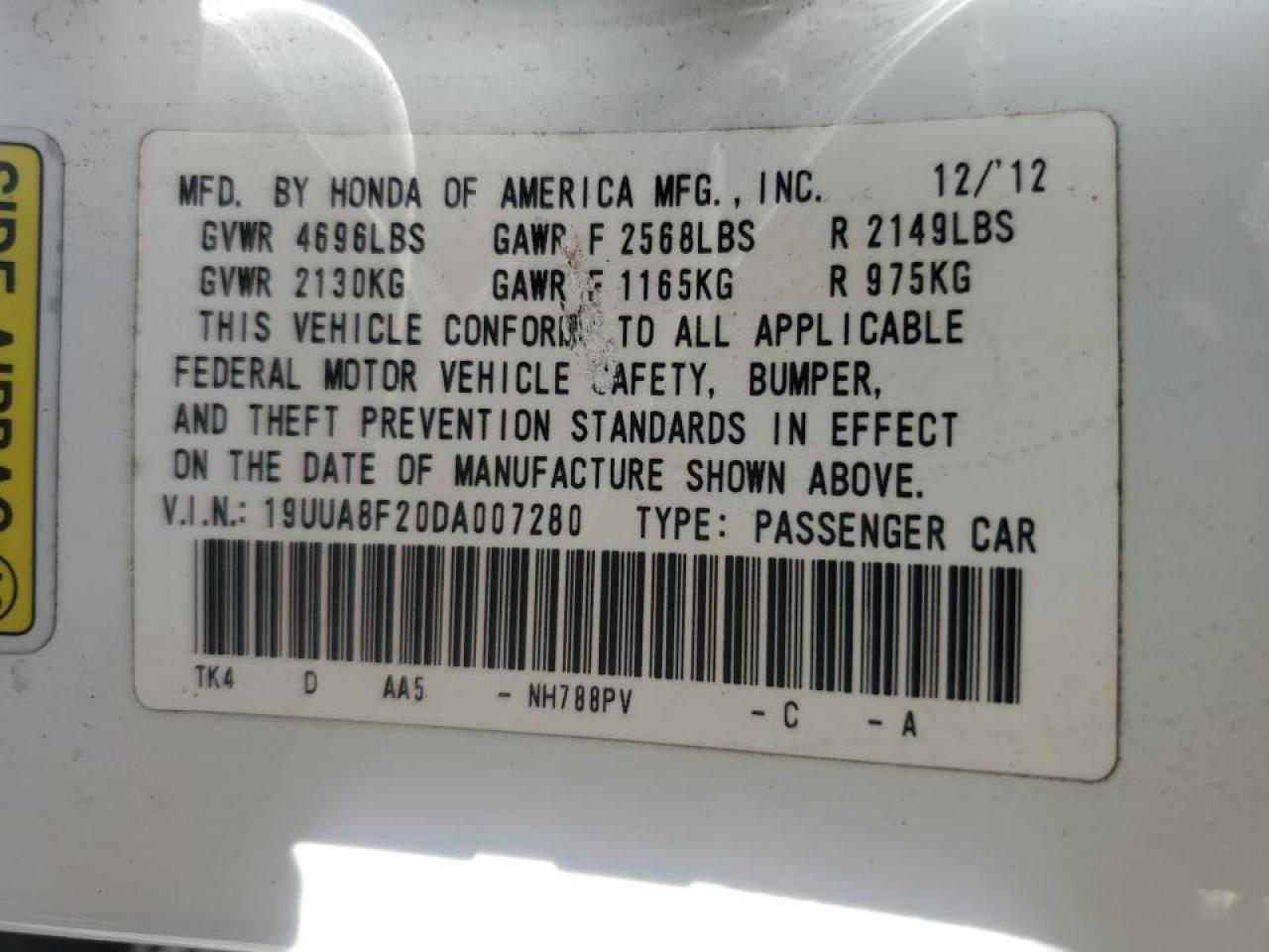 2013 Acura TL VIN 19UUA8F20DA007280 Copart auction photo, front end damage thumbnail 13