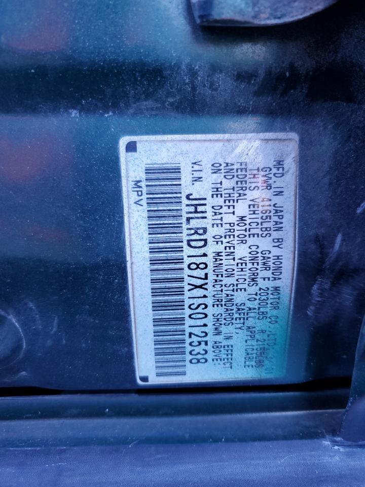 2001 Honda CR-V VIN JHLRD187X1S012538 Copart auction photo, front end damage thumbnail 12