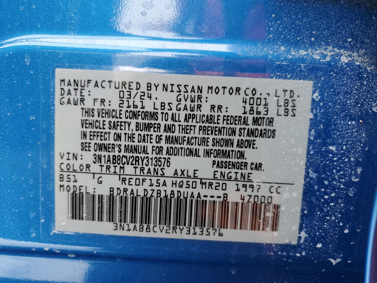 2024 Nissan Sentra VIN 3N1AB8CV2RY313576 Copart auction photo, front end / minor dent/scratches damage thumbnail 12