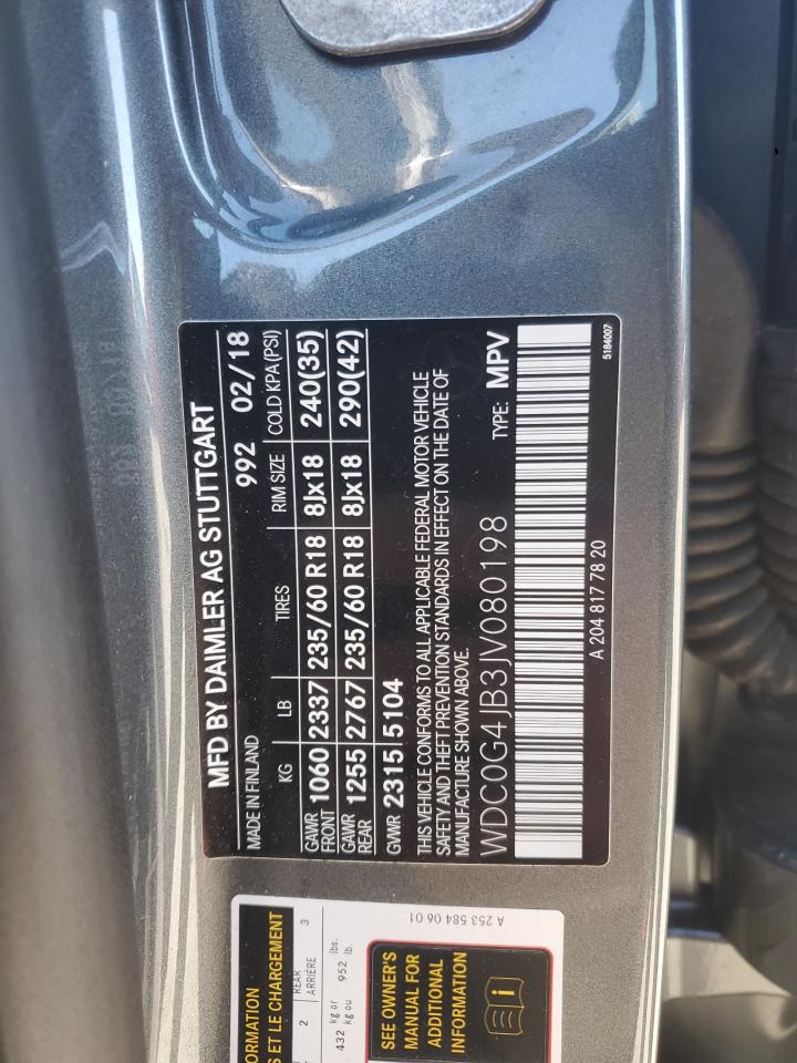 2018 Mercedes-Benz GLC VIN WDC0G4JB3JV080198 Copart auction photo, front end damage thumbnail 14