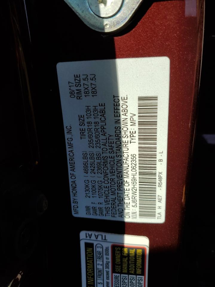 2017 Honda CR-V VIN 5J6RW2H59HL062356 Copart auction photo, front end / minor dent/scratches damage thumbnail 13