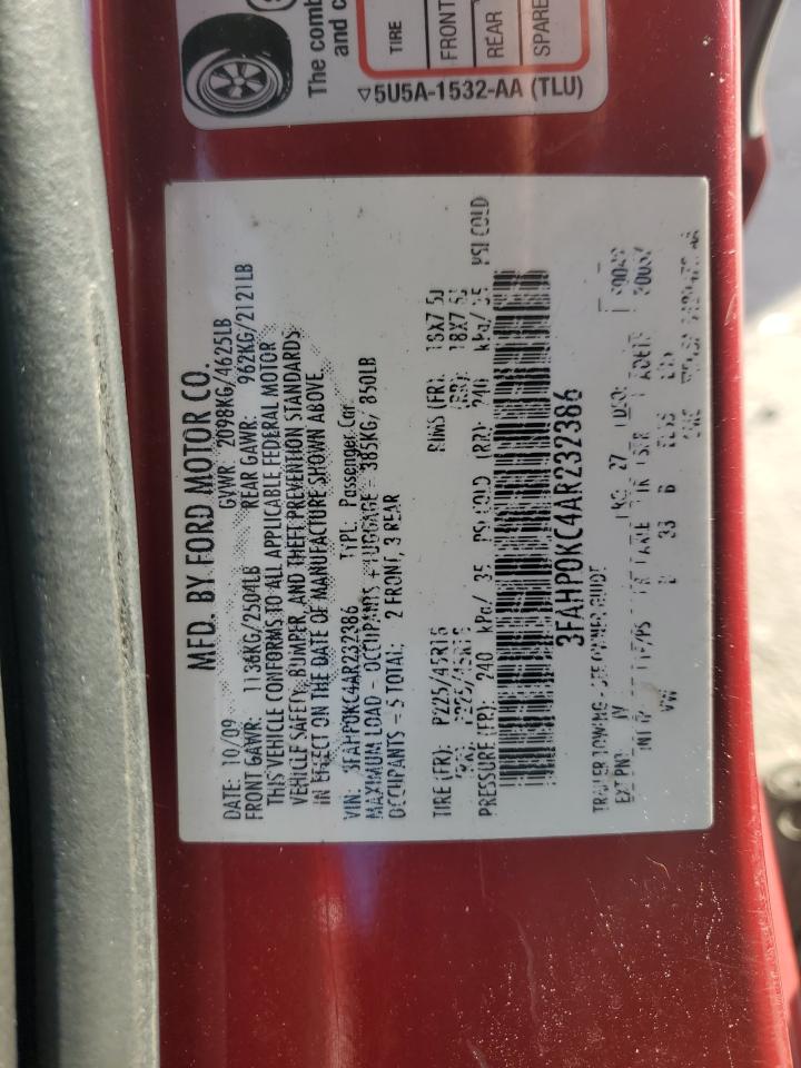2010 Ford Fusion VIN 3FAHP0KC4AR232386 Copart auction photo, front end / minor dent/scratches damage thumbnail 14