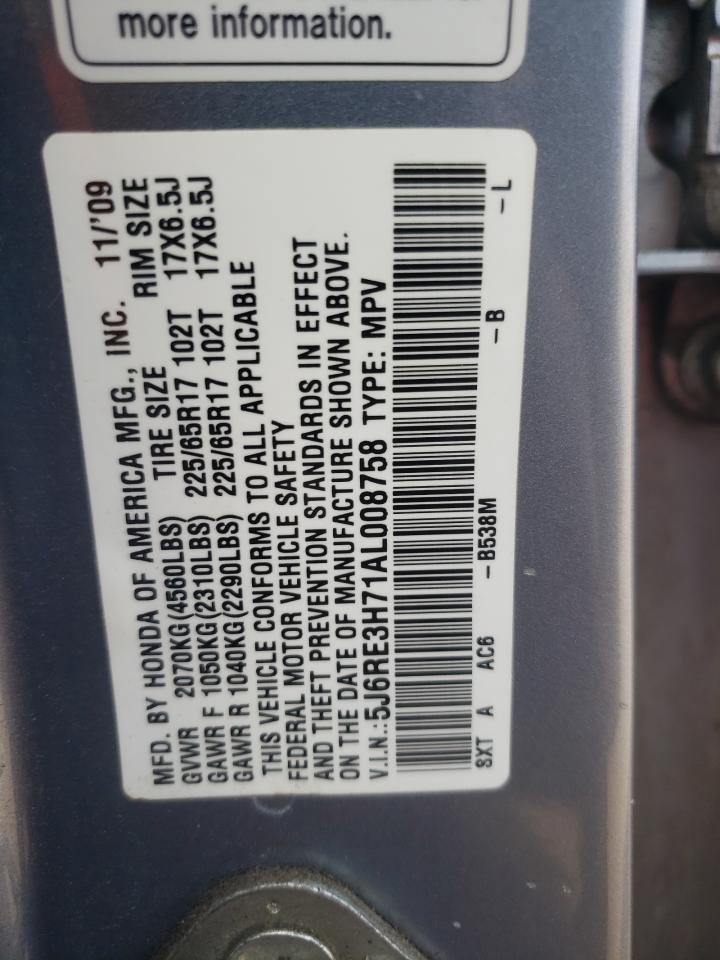 2010 Honda CR-V VIN 5J6RE3H71AL008758 Copart auction photo, front end damage thumbnail 13