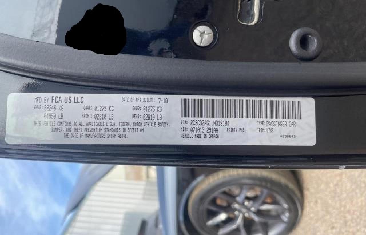 2018 Dodge Challenger VIN 2C3CDZAG1JH318194 Copart auction photo, minor dent/scratches / normal wear damage thumbnail 10