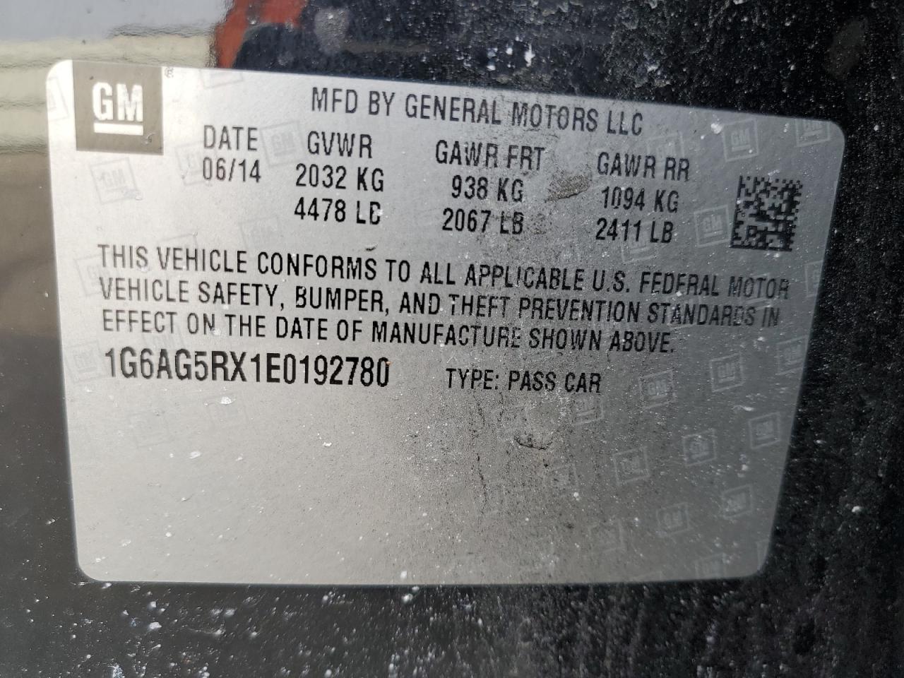 2014 Cadillac ATS VIN 1G6AG5RX1E0192780 Copart auction photo, front end / side damage thumbnail 14
