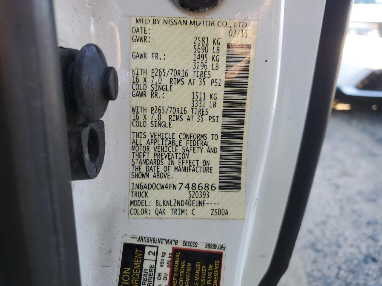 2015 Nissan Navara (Frontier) VIN 1N6AD0CW4FN748686 Copart auction photo, minor dent/scratches damage thumbnail 12