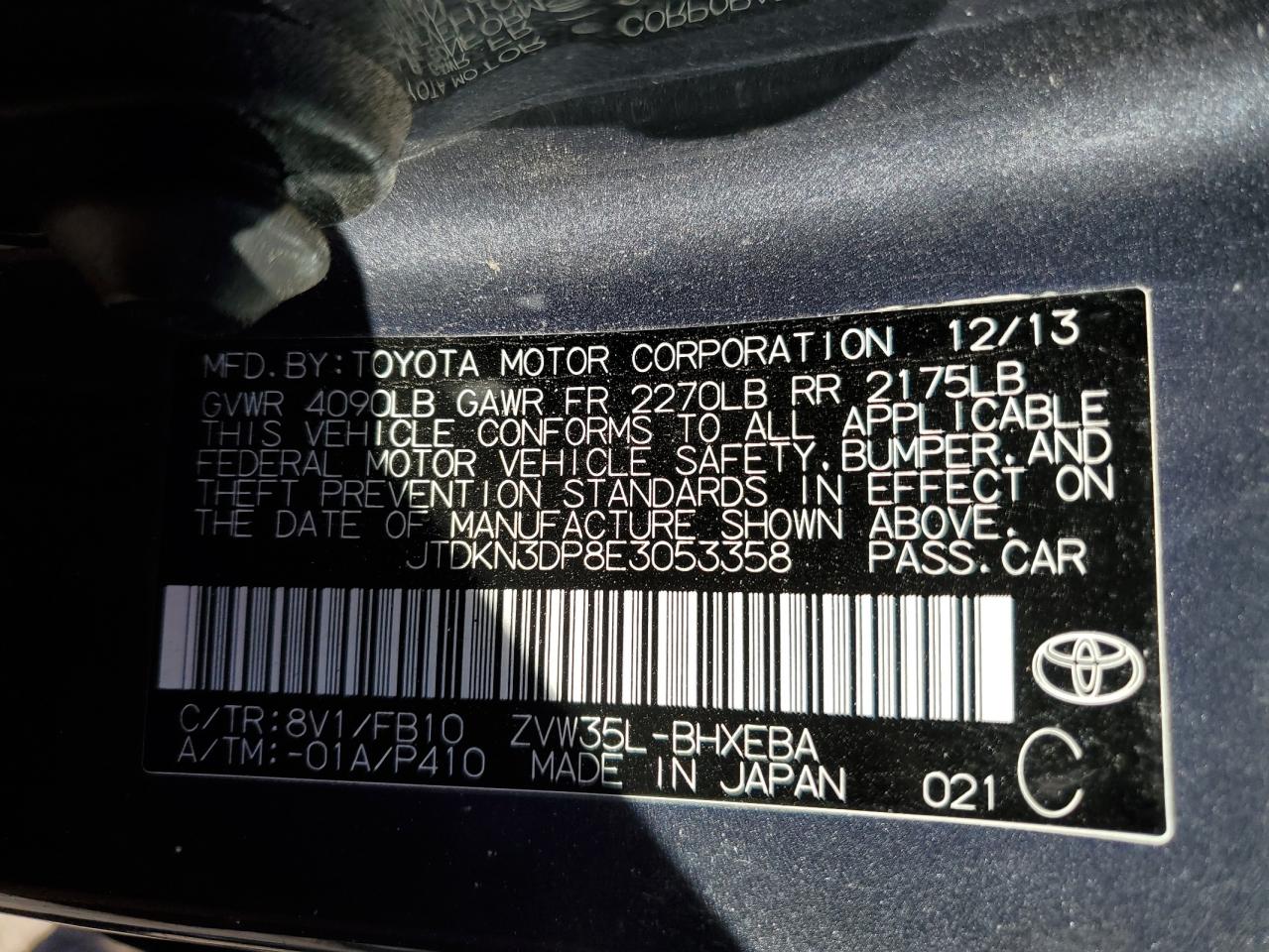 2014 Toyota Prius VIN JTDKN3DP8E3053358 Copart auction photo, all over damage thumbnail 12