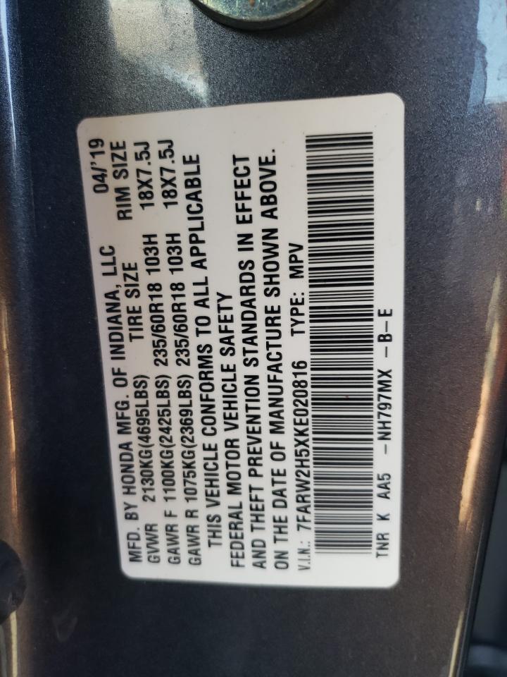 2019 Honda CR-V VIN 7FARW2H5XKE020816 Copart auction photo, front end damage thumbnail 14