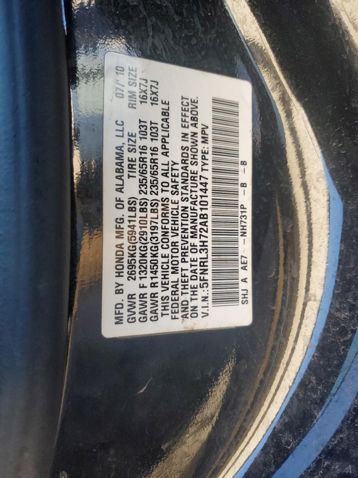 2010 Honda Odyssey VIN 5FNRL3H72AB101447 Copart auction photo, side damage thumbnail 13