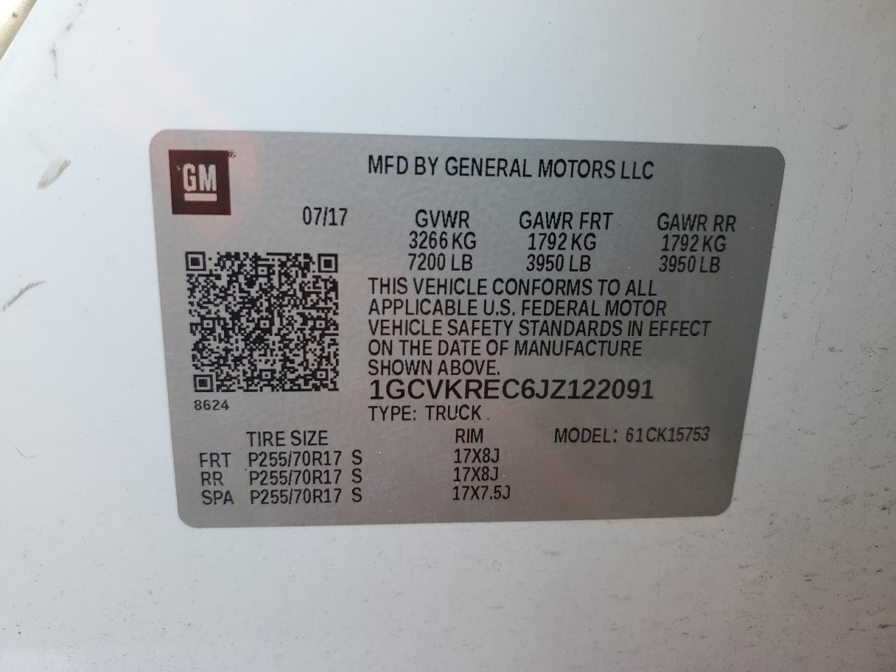 2018 Chevrolet Silverado VIN 1GCVKREC6JZ122091 Copart auction photo, front end / rear end damage thumbnail 13