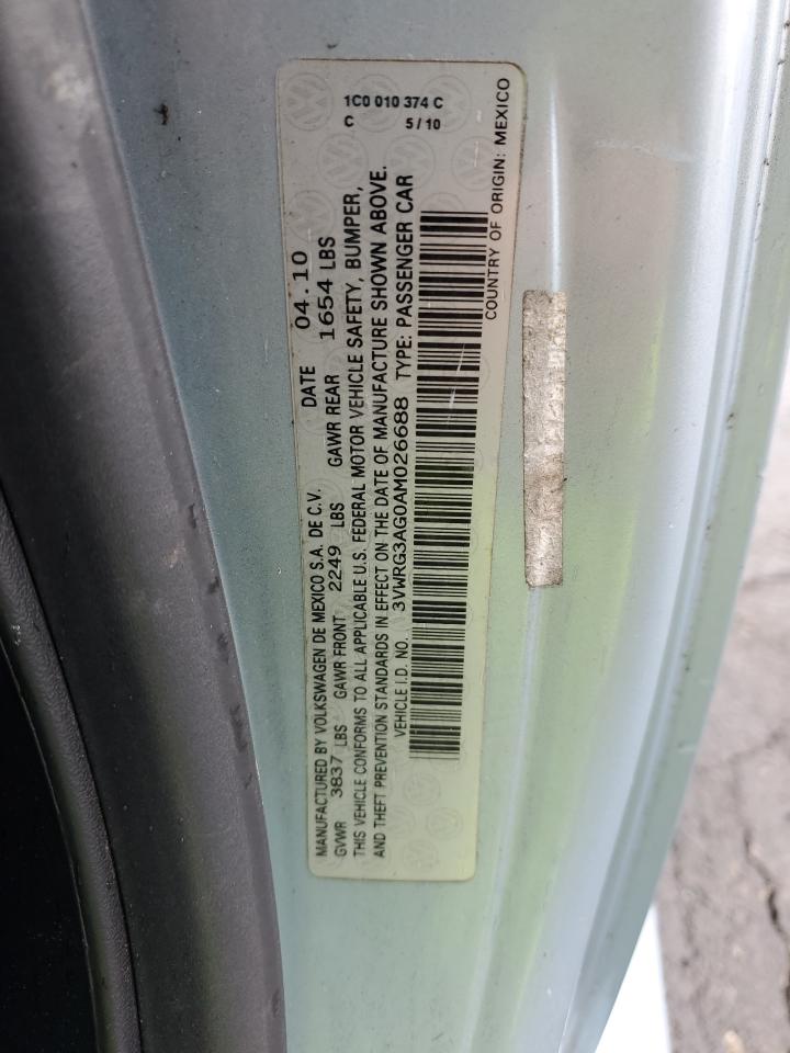 2010 Volkswagen Beetle VIN 3VWRG3AG0AM026688 Copart auction photo, front end / minor dent/scratches damage thumbnail 12
