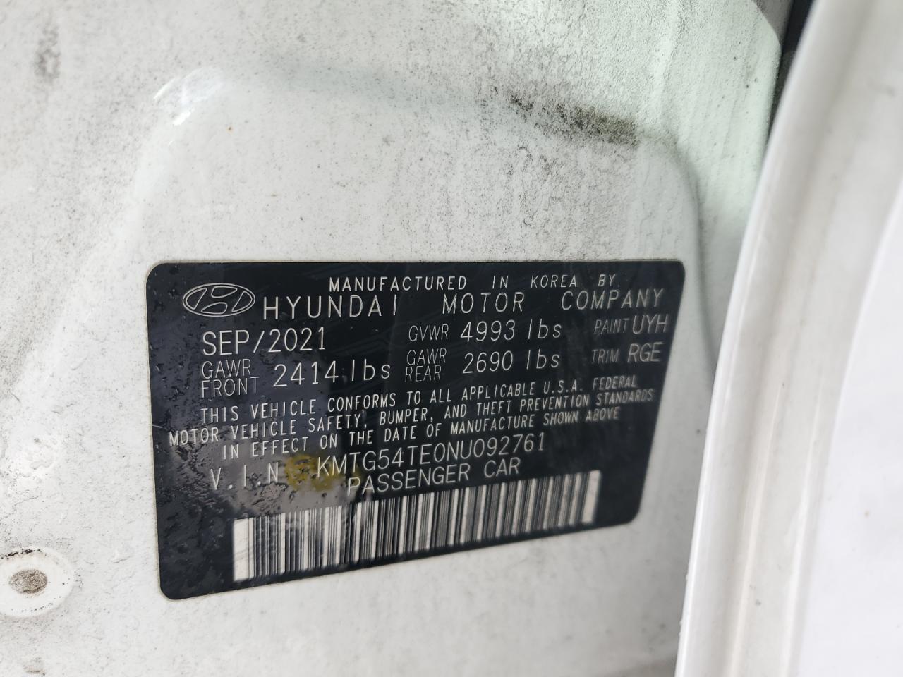 2022 Genesis G70 VIN KMTG54TE0NU092761 Copart auction photo, rear end damage thumbnail 12