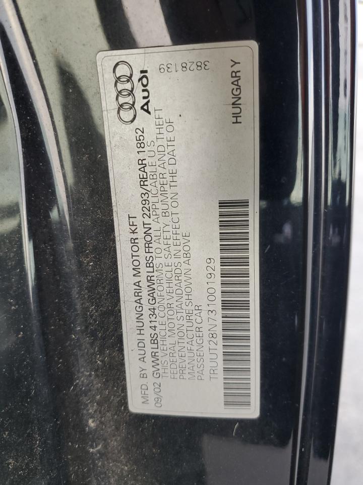 2003 Audi TT VIN TRUUT28N731001929 Copart auction photo, water/flood damage thumbnail 15