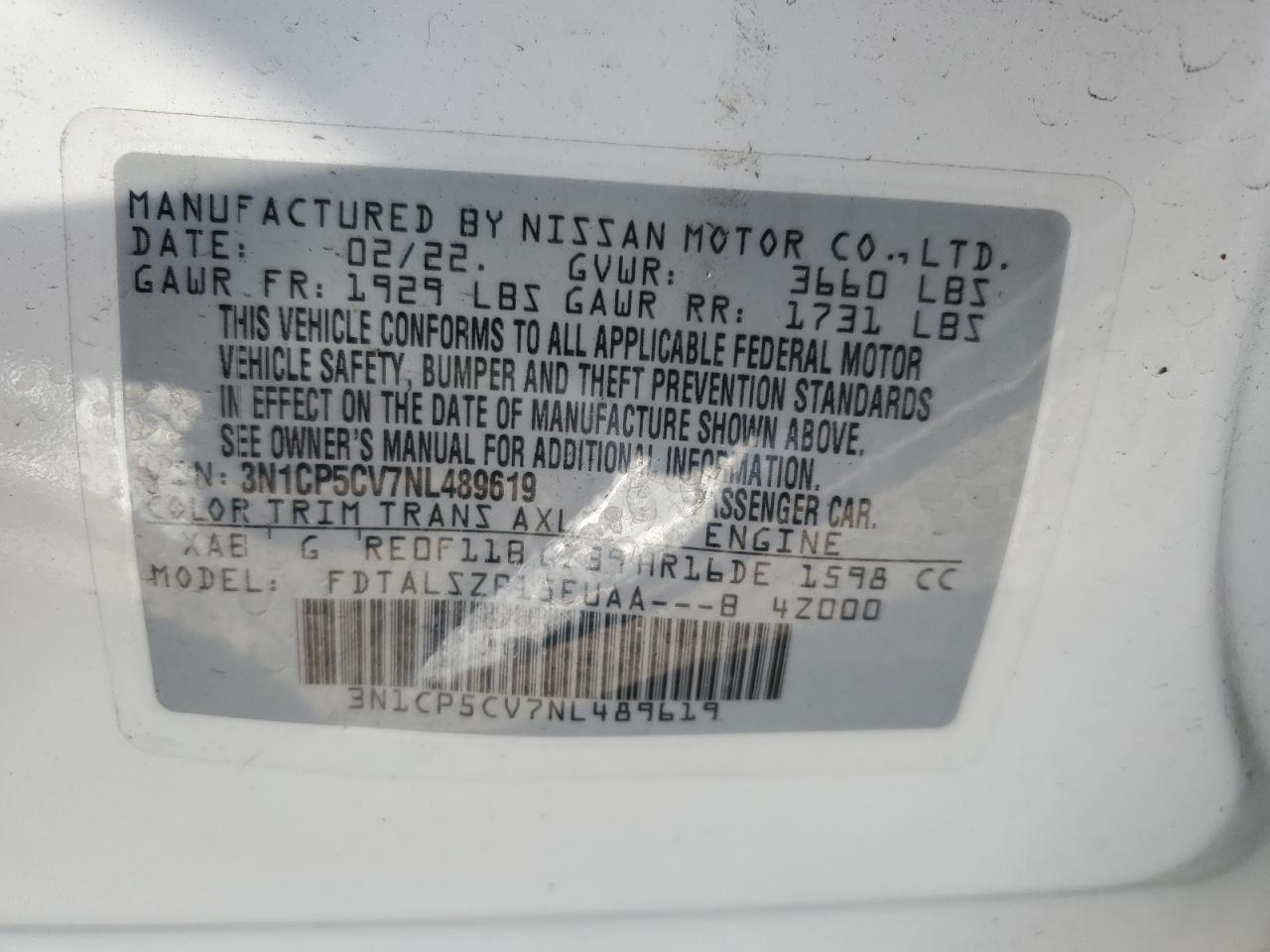 2022 Nissan Kicks VIN 3N1CP5CV7NL489619 Copart auction photo, side damage thumbnail 14