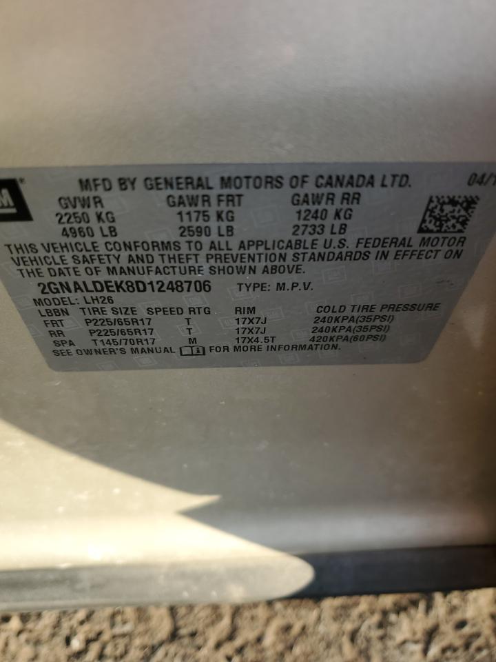 2013 Chevrolet Equinox VIN 2GNALDEK8D1248706 Copart auction photo, front end damage thumbnail 14