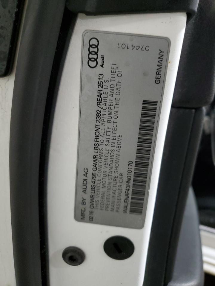 2017 Audi A4 VIN WAUENAF43HN010170 Copart auction photo, rear end damage thumbnail 12