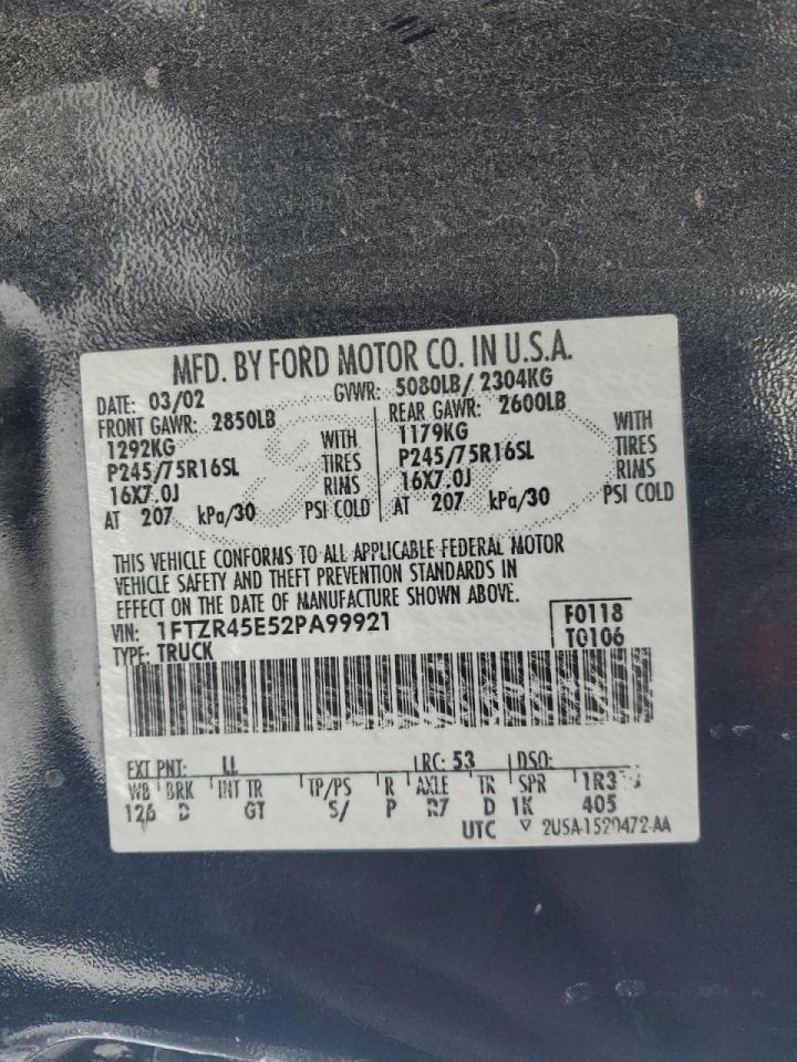 2002 Ford Ranger VIN 1FTZR45E52PA99921 Copart auction photo, front end damage thumbnail 14