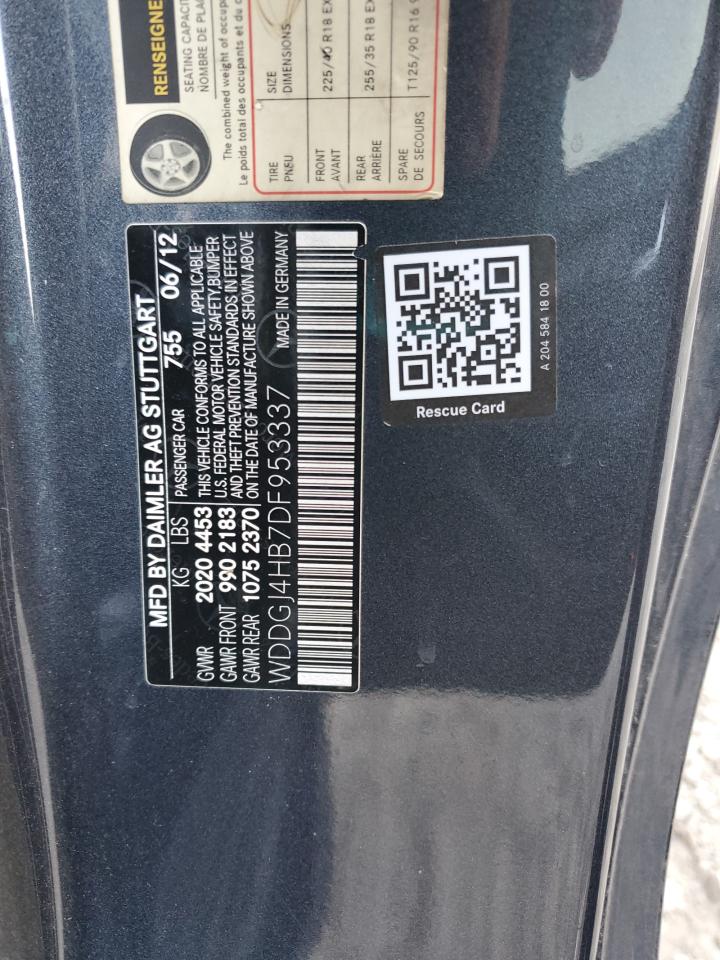 2013 Mercedes-Benz C-klasse VIN WDDGJ4HB7DF953337 Copart auction photo, front end damage thumbnail 12