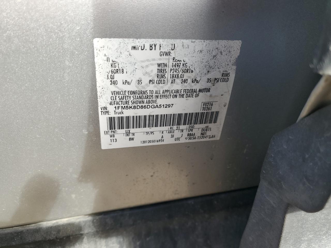 2013 Ford Explorer VIN 1FM5K8D86DGA51297 Copart auction photo, front end damage thumbnail 13