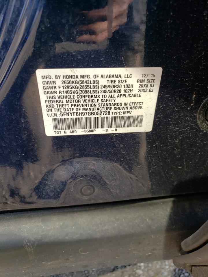 2016 Honda Pilot VIN 5FNYF6H97GB052728 Copart auction photo, front end / minor dent/scratches damage thumbnail 13