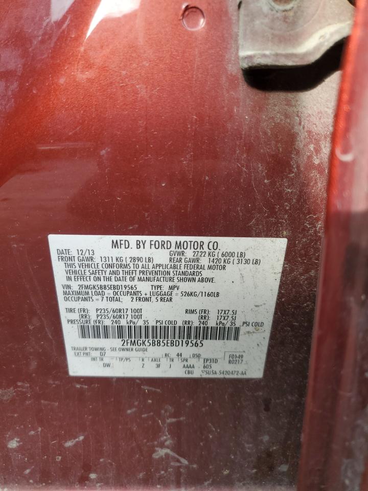 2014 Ford Flex VIN 2FMGK5B85EBD19565 Copart auction photo, front end damage thumbnail 13