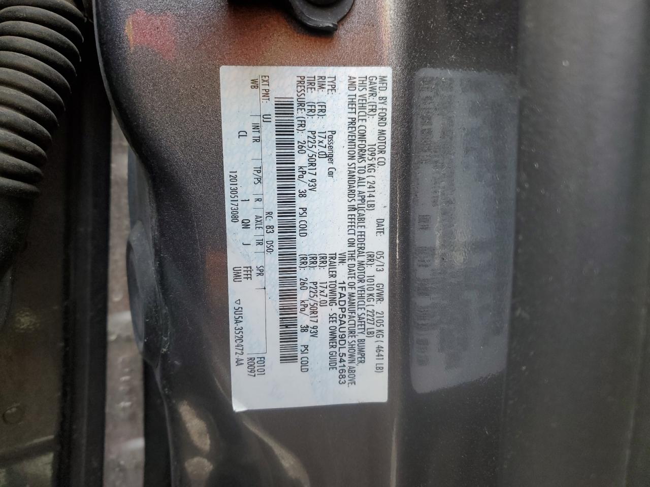 2013 Ford C-MAX VIN 1FADP5AU9DL541683 Copart auction photo, side damage thumbnail 14