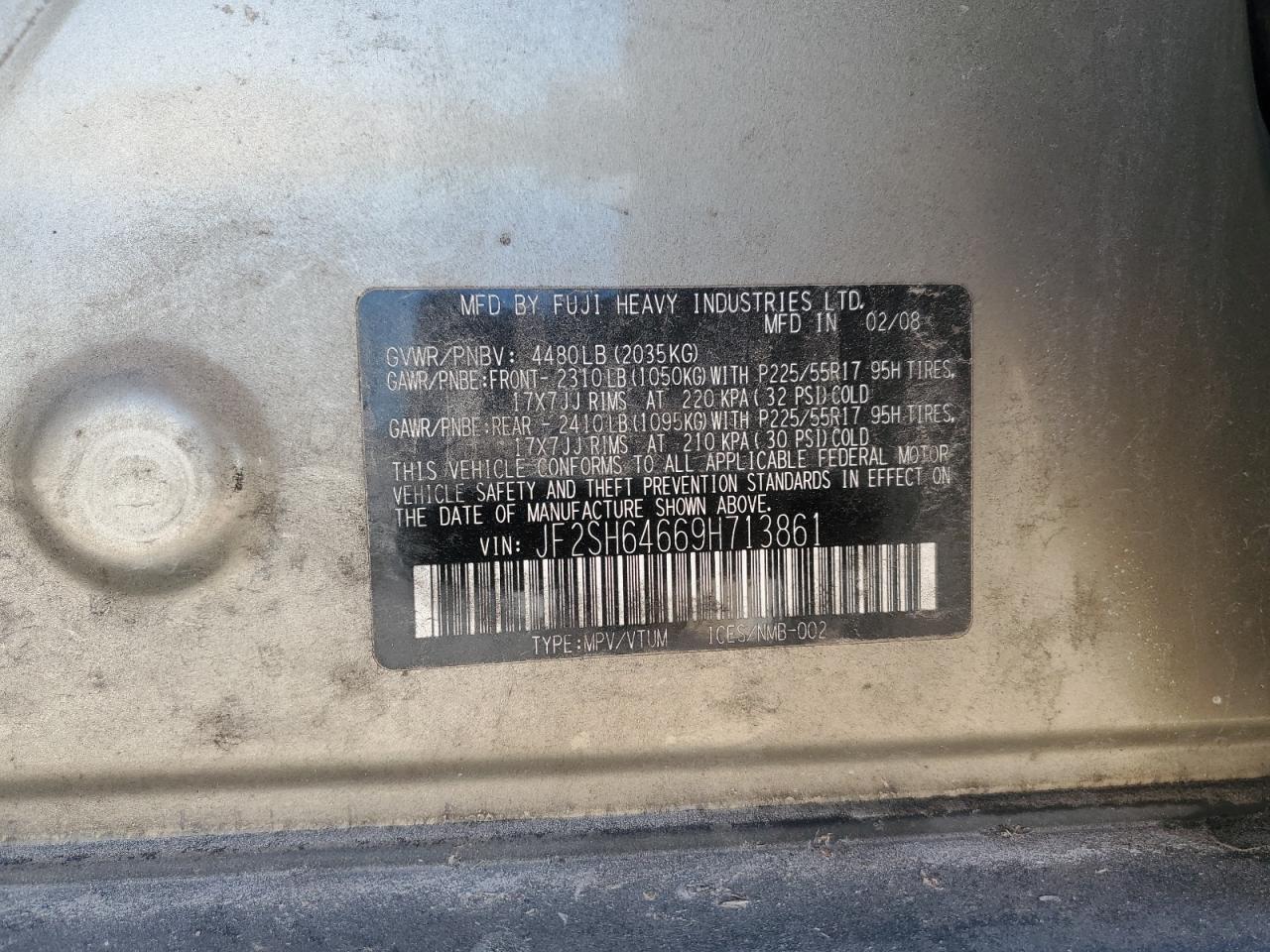 2009 Subaru Forester VIN JF2SH64669H713861 Copart auction photo, rear end damage thumbnail 15