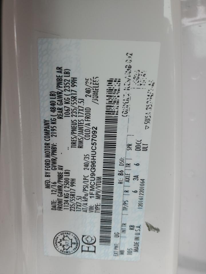 2017 Ford Escape VIN 1FMCU9G96HUC57092 Copart auction photo, side damage thumbnail 13