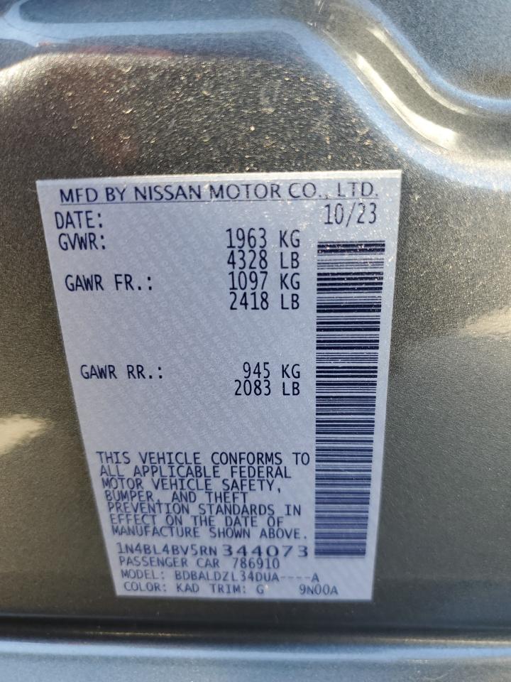 2024 Nissan Altima VIN 1N4BL4BV5RN344073 Copart auction photo, rear end damage thumbnail 12