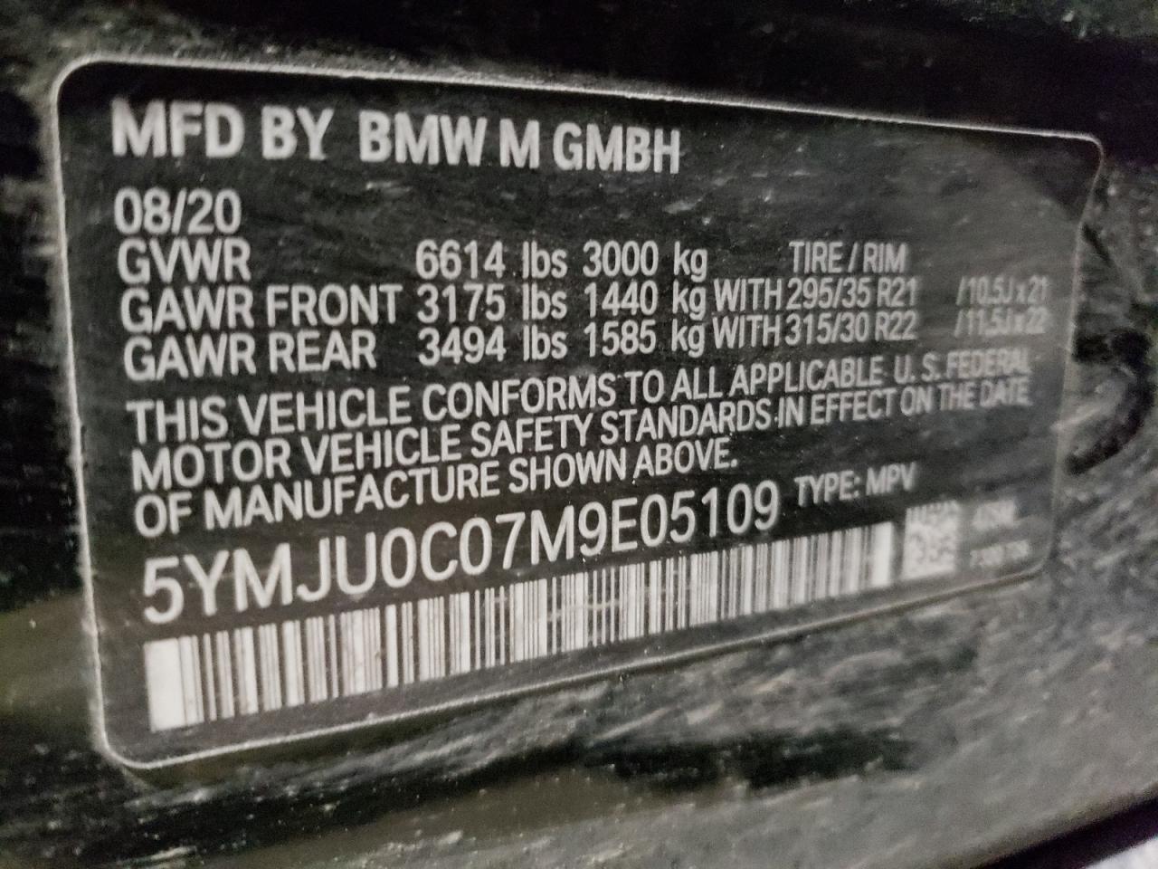 2021 BMW X5 VIN 5YMJU0C07M9E05109 Copart auction photo, all over damage thumbnail 13