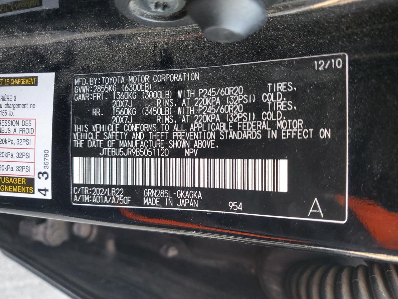 2011 Toyota 4Runner VIN JTEBU5JR9B5051120 Copart auction photo, front end / side damage thumbnail 14