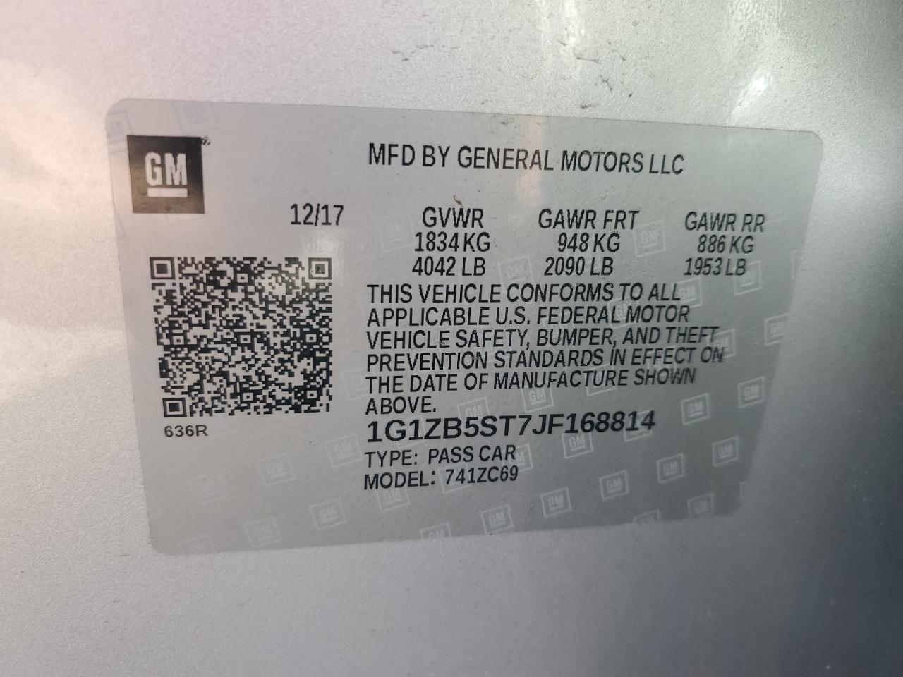 2018 Chevrolet Malibu VIN 1G1ZB5ST7JF168814 Copart auction photo, front end / minor dent/scratches damage thumbnail 13