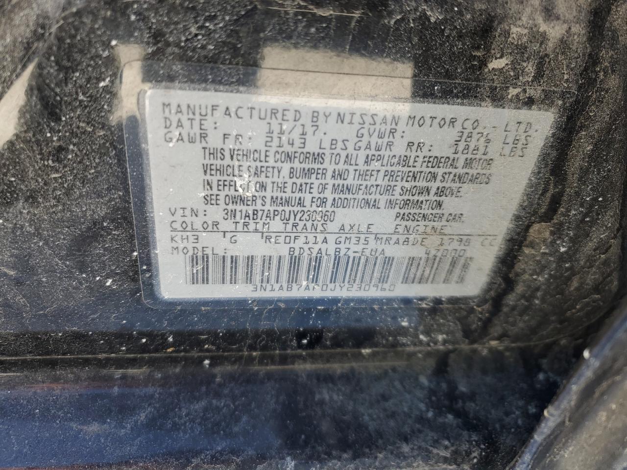 2018 Nissan Sentra VIN 3N1AB7AP0JY230960 Copart auction photo, front end / minor dent/scratches damage thumbnail 12