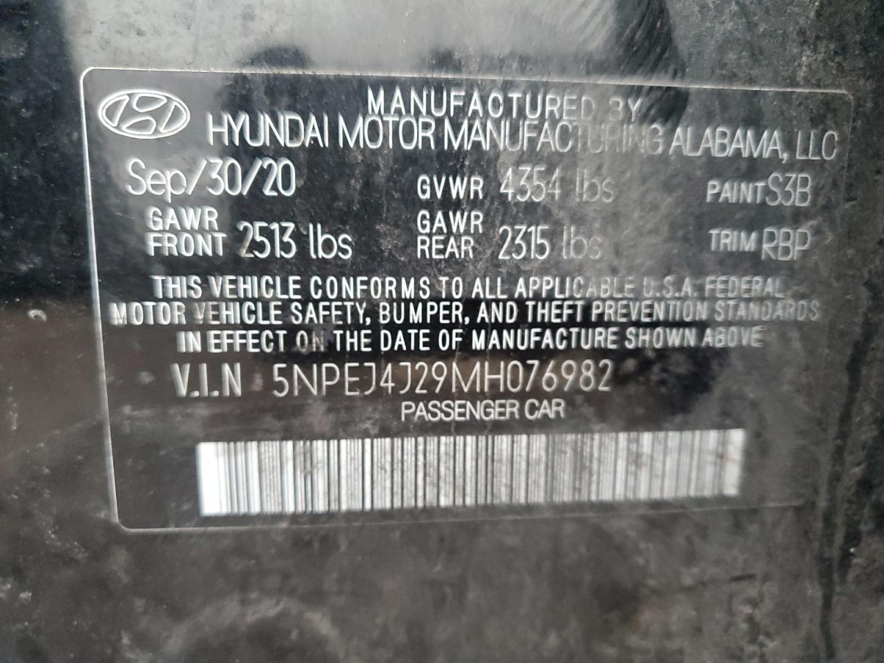 2021 Hyundai Sonata VIN 5NPEJ4J29MH076982 Copart auction photo, front end / rear end damage thumbnail 12