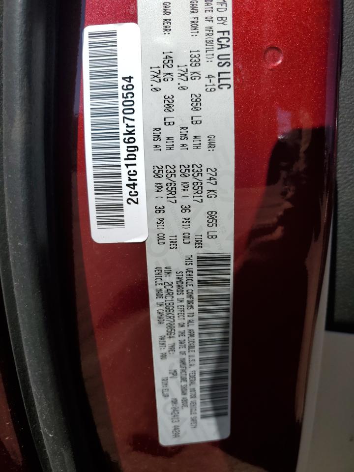 2019 Chrysler Pacifica VIN 2C4RC1BG6KR700564 Copart auction photo, side / rear end damage thumbnail 15