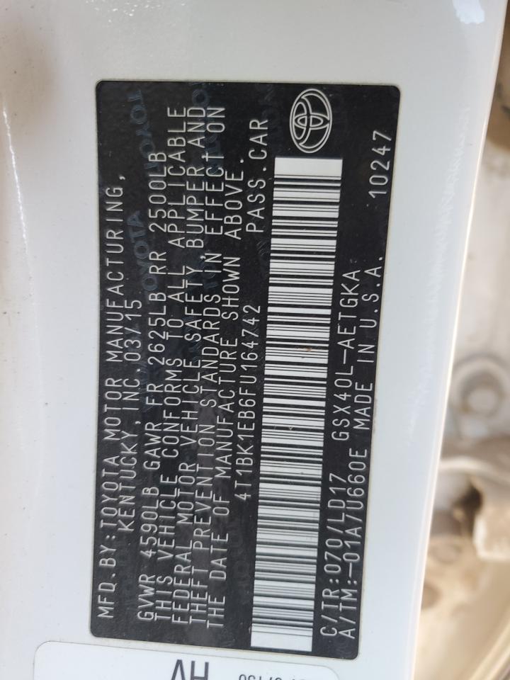 2015 Toyota Avalon VIN 4T1BK1EB6FU164742 Copart auction photo, side damage thumbnail 12